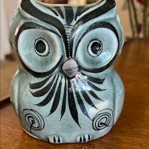 Ceramic Tonala Owl Figurine - Blue and Black